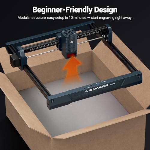 WIZMAKER 12W Laser Engraver Machine, Portable Carving Machine, 300x300mm Carving Area, 0.1mm High-Precision DIY Production, Suitable for Wood, Metal, Acrylic and Other Materials WIZMAKER
