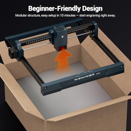WIZMAKER 12W Laser Engraver Machine, Portable Carving Machine, 300x300mm Carving Area, 0.1mm High-Precision DIY Production, Suitable for Wood, Metal, Acrylic and Other Materials WIZMAKER