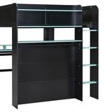 Bellemave Full Loft Bed with Height-Adjustable Desk,Wardrobe,Ample Storage Space,and RGB Light, Gaming loft Bed with Desk, Black+Blue Bellemave