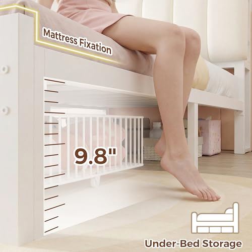 Jocoevol Queen Bed Frame with Storage Headboard,Upholstered White Bed Frame Queen Size with Storage Drawers and Charging Station,Velvet Platform Metal Bed, Noise-Free, No Box Spring Needed Jocoevol