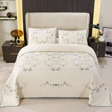 Quilt Set Blue Floral 3D Embroidery Pattern 3 PCS 100% Cotton Reversible Quilted Embroidered Decorative Bedspreads Coverlet Set, Lightweight &Soft Queen Size White Bedding Coverlet for All Season ROOMLIFE