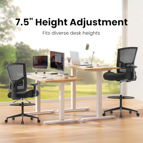 500lbs Drafting Chair,Big and Tall Office Chair for Standing Desk with Wide Seat,2D Adjustable Lumbar Support,Ergonomic Office Chair with Footrest for Home,Drawing or Counter Height Use BOSMILLER