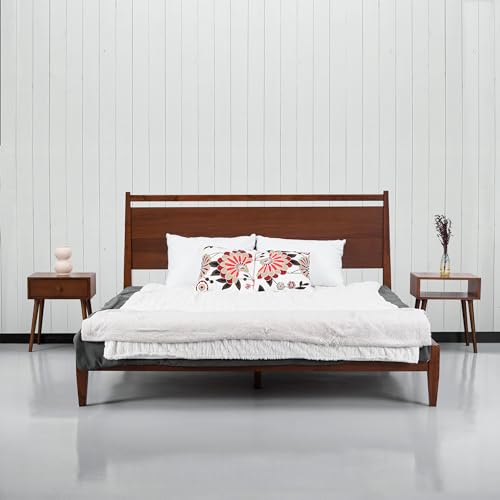 NTC Adept Dark Walnut Wooden Bed Frame with Headboard - 1000 Lb Capacity, Silent Slats & Effortless Assembly, King Size - WoodArtSupply