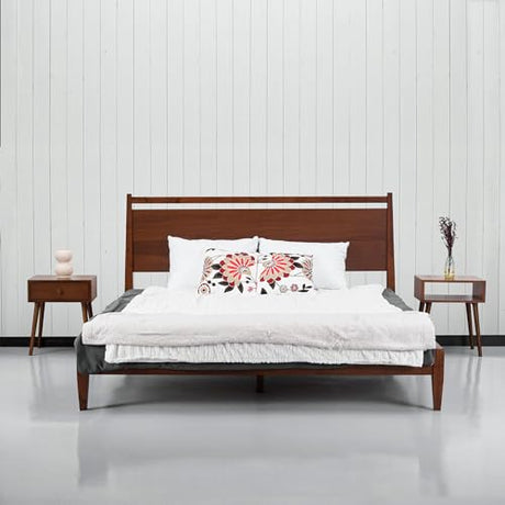 NTC Adept Dark Walnut Wooden Bed Frame with Headboard - 1000 Lb Capacity, Silent Slats & Effortless Assembly, King Size NTC