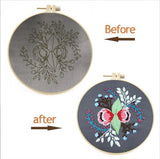 Meecaa Cat Flowers Animal Embroidery Kit Starter Set, Hand Embroidery Set,Pattern Printed Cross Stitch Set for Beginner Adults, with Embroidery Hoop and Instructions (Cat)