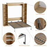 Rophefx Queen Murphy Bed Cabinet with 5-Tier Adjustable Storage Shelves, Wood Queen Wall Bed Cabinet Bed, Space Saving Beds, Hidden Bedframe, Foldable Platform Beds for Guest Room, Natural Wood Color Rophefx