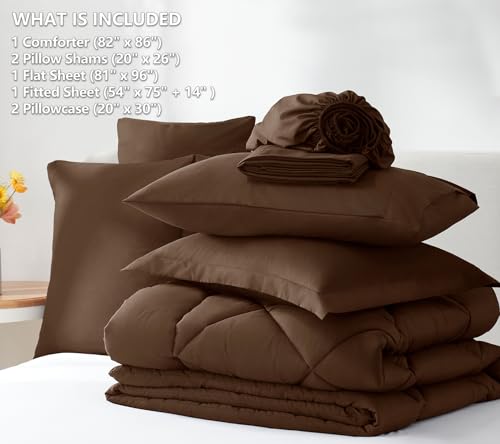 CozyLux Full Size Comforter Sets Brown - 7 Pieces Bed in a Bag Full, Luxury Soft Bed Set for All Seasons, Bedding Set with Down Alternative Comforter, Sheets, Pillowcases & Shams