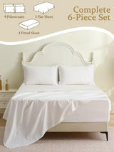 Bedecor Deep Pocket Full 100% Cotton Sheet Set for Hot Sleepers - Fits up to 24 Inch Extra Deep Mattress - 6 Piece Breathable Bedding Set with Fitted Sheet, Flat Sheet & Pillowcases White Bedecor