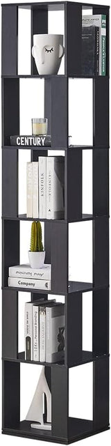 360° Rotating 6-Tier Corner Bookshelf by RVEE - Stylish Black Wooden Bookcase for Home Office and Living Room RVEE