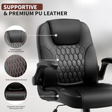 Nexthro Executive Office Chair PU,Leather Office Chair with Wheels,360° Swivel Rolling Chair with Padded Arms,Ergonomic Computer Chair with Lumbar Support for Short People Use(Black) Nexthro