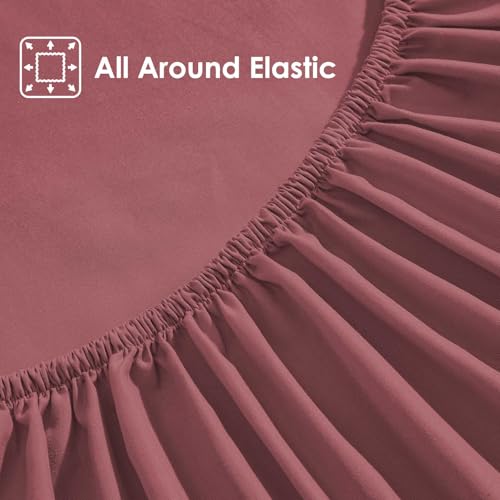 ClevaHome Sheet Set Queen Size, 4-Piece Bedding, Lightweight & Super Soft Easy Care Microfiber– Shrinkage & Fade Resistant Bedding Set with 14'' Deep Pockets (Dusty Rose) Cleva