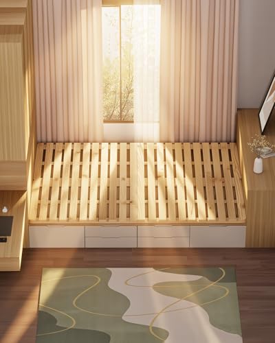 Meulbaty Bed Plate, Guest Tatami Bed Frame,Japanese Tatami Mat, Foldable Wood Slatted Floor Bed Frame for Futon Mattress, Breathable Moisture-Proof Floor Sleep Bedding (Queen) Meulbaty
