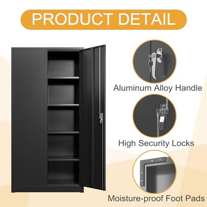 Waqiv 70''H Metal Storage Cabinet with 2 Lockable Door, Locking Garage Cabinet with 4 Adjustable Shelves, Home Office File Cabinet, Assembly Required - WoodArtSupply