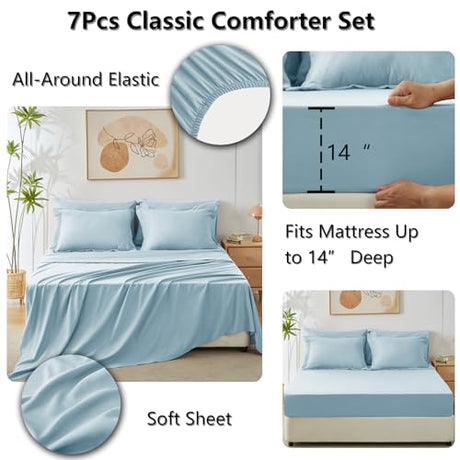 CozyLux King Size Comforter Set Light Blue - 7 Pieces Bed in a Bag King, Luxury Soft Bed Set for All Seasons, Bedding Set with Down Alternative Comforter, Sheets, Pillowcases & Shams CozyLux