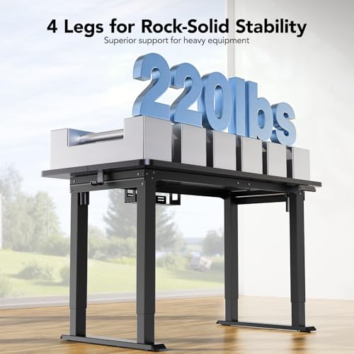 HUANUO 4 Legs Standing Desk Frame, Dual Motor Height Adjustable Electric Sit Stand Desk Frame for Home & Office, Heavy Duty Steel, Memory Controller, Frame Only, Black HUANUO