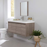 Spring Mill Cabinets Kelby 48 Inch Modern Floating Bathroom Vanity with White Single Sink Top, 2-Door Cabinet, 2 Soft-Close Drawers, 48.5" W x 18.75" D x 22.25" H, Forest Elm Spring Mill Cabinets