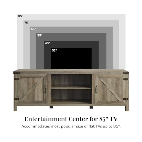 Walker Edison Georgetown Modern Farmhouse Double Barn Door TV Stand for TVs up to 80 Inches, 70 Inch, White Oak, Without Fireplace - WoodArtSupply