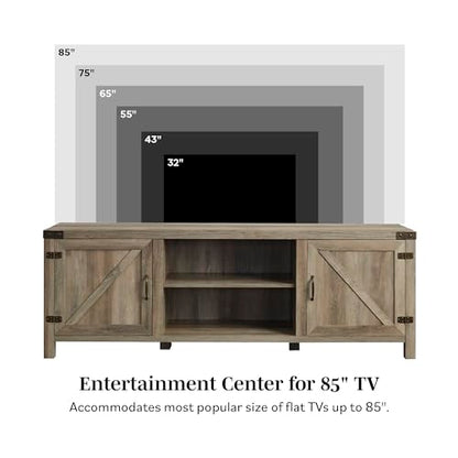 Walker Edison Georgetown Modern Farmhouse Double Barn Door TV Stand for TVs up to 80 Inches, 70 Inch, White Oak, Without Fireplace - WoodArtSupply