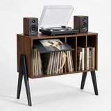 Record Player Stand with Vinyl Storage Cabinet, 32'' Mid Century Modern Turntable Console Table for Albums Display, Heavy-Duty Media Audio Bookshelf for Speakers & Stereo, Black Walnut Wood FurnPulse