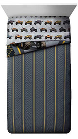 Jay franco Monster Jam MJ Life 4 Piece Twin Bed Set-Includes Reversible Comforter&Sheet Set-Bedding Features Grave Digger, Max-D, Megalodon-Super Soft Microfiber-(Official Monster Jam Product) Jay Franco