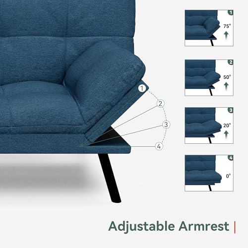 Opoiar Convertible Futon Sofa Bed,71" Memory Foam Futon Couch,Detachable Cushion,Adjustable Backrest & Armrest,Linen Modern Loveseat Sleeper Recliner for Living Room,Office,Apartment,Retro Blue Opoiar