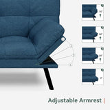 Opoiar Convertible Futon Sofa Bed,71" Memory Foam Futon Couch,Detachable Cushion,Adjustable Backrest & Armrest,Linen Modern Loveseat Sleeper Recliner for Living Room,Office,Apartment,Retro Blue Opoiar