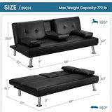 anwickjeff Convertible Folding Futon Sofa Bed with Metal Legs & 2 Cupholders, Modern New Upholstered Couch Loveseat Sleeper, Folding Couches Bed, Removable Armrests for Small Spaces (Black) anwickjeff