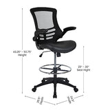 Flash Furniture Kelista Mid-Back Swivel Office Chair with Adjustable LeatherSoft Seat Height, Ergonomic Mesh Chair with Flip-Up Arms, Black Flash Furniture