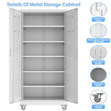 Aobabo Upgraded Garage Storage Cabinets with Wheels,Metal Storage Cabinets with 5 Adjustable Shelves for Garage Home Office Storage,White,71''H*34''W*18''D,Assembly Required Aobabo