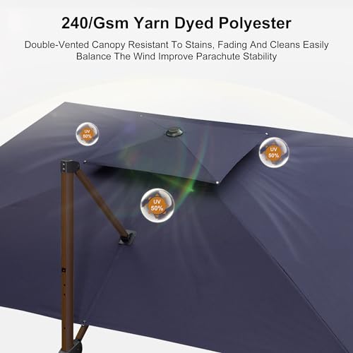 PURPLE LEAF 10' X 13' Double Top Deluxe Wood Pattern Rectangle Patio Umbrella Offset Hanging Umbrella Outdoor Market Umbrella Garden Umbrella, Navy Blue PURPLE LEAF