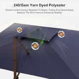 PURPLE LEAF 10' X 13' Double Top Deluxe Wood Pattern Rectangle Patio Umbrella Offset Hanging Umbrella Outdoor Market Umbrella Garden Umbrella, Navy Blue PURPLE LEAF