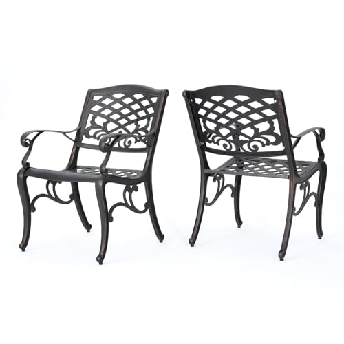 Modern Traditional Armchair, Dining Chair with Floral Decoration and Curved Legs, Outdoor Dining Chair with Lattice Design, Stylish Design, Perfect for The Garden, Backyard and Patio WoodArtSupply