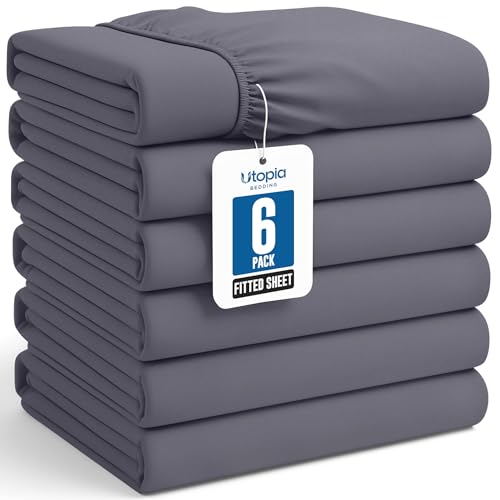Utopia Bedding Twin Fitted Sheets - Bulk Pack of 6 Bottom Sheets - Soft Brushed Microfiber - Deep Pockets - Shrinkage & Fade Resistant - Easy Care (Grey) Utopia Bedding