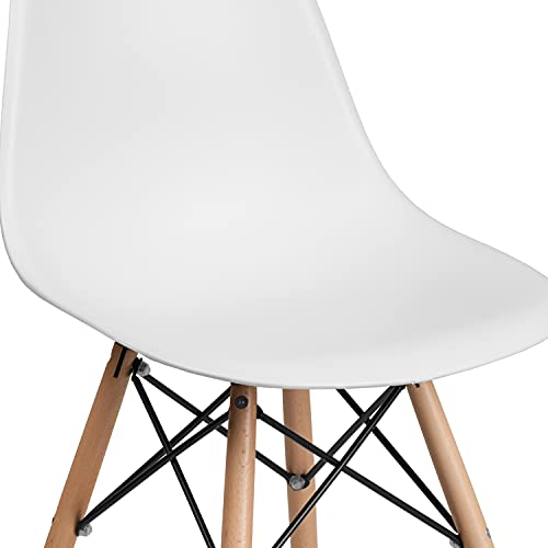 Flash Furniture Elon Series White Plastic Chair with Wooden Legs for Versatile Kitchen, Dining Room, Living Room, Library or Desk Use Flash Furniture