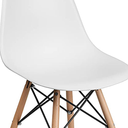 Flash Furniture Elon Series White Plastic Chair with Wooden Legs for Versatile Kitchen, Dining Room, Living Room, Library or Desk Use - WoodArtSupply