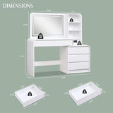 wow97e 50" Makeup Vanity Desk with 35.43" Mirror and Lights, Large 5 Drawers Makeup Table with Adjustable Shelves and Charging Station, 3 Lighting Modes for Women and Girls, Bedroom or Dorm, White wow97e