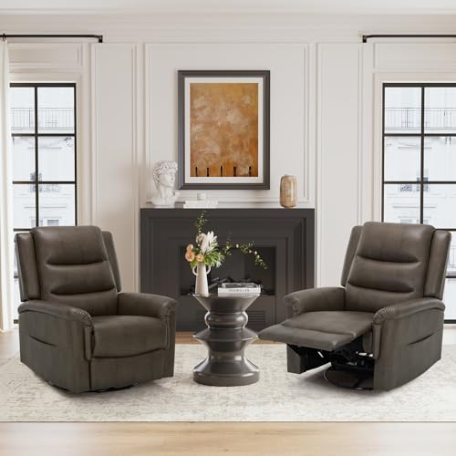 COLAMY Oversized Leather Recliner Chair, 360°Swivel Rocking Manual Recliner with Thick Cushioned Padding Backrest and Wide Seat - Lightbrown COLAMY