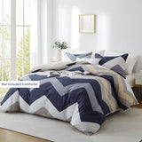 BOLINLIVING Wavy Striped Queen Duvet Cover Set, Blue Geometric Zipper Duvet Cover 104"x90" with 2 Pillow Sham 20"x36", 3 Pieces Soft Breathable Single Bedding Sets with 4 Corner Ties BOLINLIVING