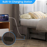 PUREMIND Full Murphy Bed Cabinet with Mattress Included, Bedroom Cabinet Beds with USB Charging Station, Murphy Chest Bed with Storage Drawers, Horizontal Wallbed for Guest Room Grey PUREMIND
