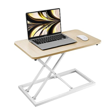Omhuzsyo standing desk converter Stand up office desk riser on the desktop is suitable for use in laptops and single monitor work consoles, home offices, and can be adjusted in height(Log Color) Omhuzsyo