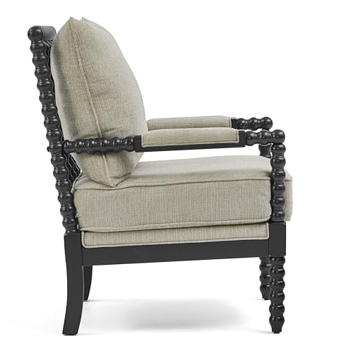 Morden Fort Linen Fabric Spindle Accent Chair with Wood Frame, French Style Accent Chairs with Padded Spring Seat and Armrest Pads, Brushed Base for Living Room Bedroom Farmhouse Office Balcony Morden Fort
