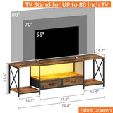 DSAFGGY LED TV Stand with Fabric Drawers, Entertainment Center for 75 80 Inches TV Console Table with Storage Shelves for Living Room, Bedroom, Television Stands 71" Rustic Brown DSAFGGY