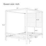 Merax Queen Size Gold Metal Canopy Bed Frame, 76.5" Tall Linen Upholstered Headboard, 4-Poster Bed with 800 lbs Capacity, Box Spring Required for Bedroom, Gold+Tan