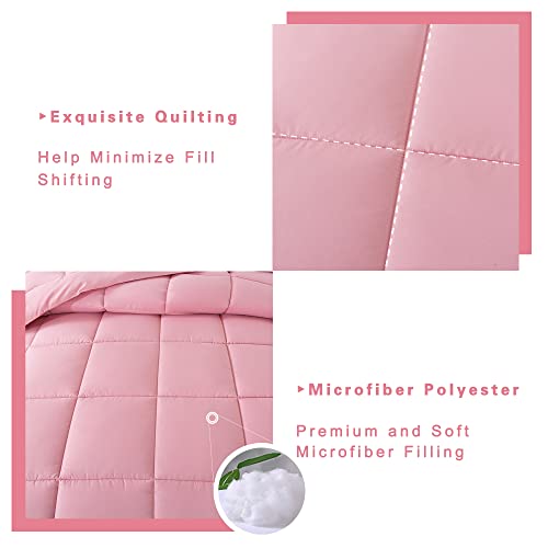 DOWNCOOL Full Size Comforter Sets -All Season Bedding Comforters Sets with 2 Pillow Cases -3 Pieces Bed Set Down Alternative Comforter Set -Pink Bedding Sets Full(82"x86") DOWNCOOL