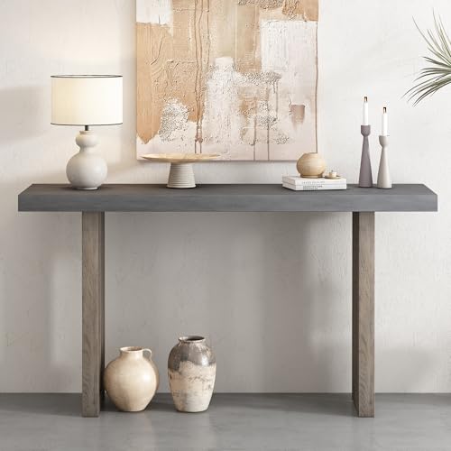 Contemporary Minimalist Wood Console Table 59-Inch Modern Entry Sofa Table Accent Table for Entryway Living Room Home Office, Gray Amposei