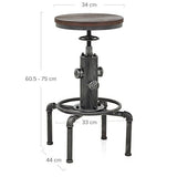 Topower Industrial Barstool,13" Solid Wood, Adjustable Height 23.6"-29.5", Counter Stool, Kitchen Cafe Pub Bar Stool, Set of 2, Silver Topower