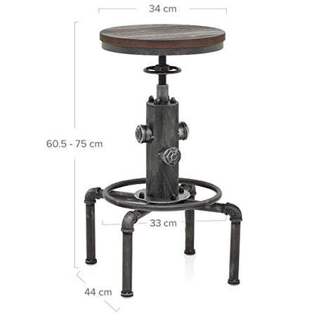 Topower Industrial Barstool,13" Solid Wood, Adjustable Height 23.6"-29.5", Counter Stool, Kitchen Cafe Pub Bar Stool, Set of 2, Silver Topower