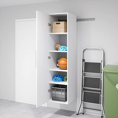 Prepac HangUps Narrow Wall Mounted Garage Storage Cabinet, Tall Storage Organizer Cabinet, 18" W x 72" H x 20" D, White