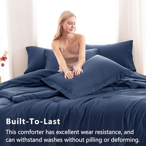 CozyLux Twin Comforter Set Navy Blue, 5 Pieces Bed in a Bag Twin Comforter Set with Sheets, All Season Bed Sets with Down Alternative Comforter, Fitted Sheet, Flat Sheet, Pillow Sham and Pillowcase CozyLux