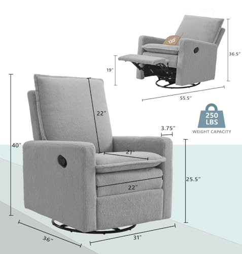 Oxford Baby Uptown Upholstered Swivel Glider and Recliner Nursery Chair,Boucle, Koala Gray Oxford Baby